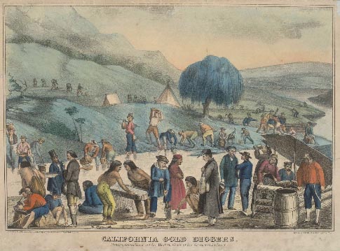 gold rush california 1849. All for California. Gold is